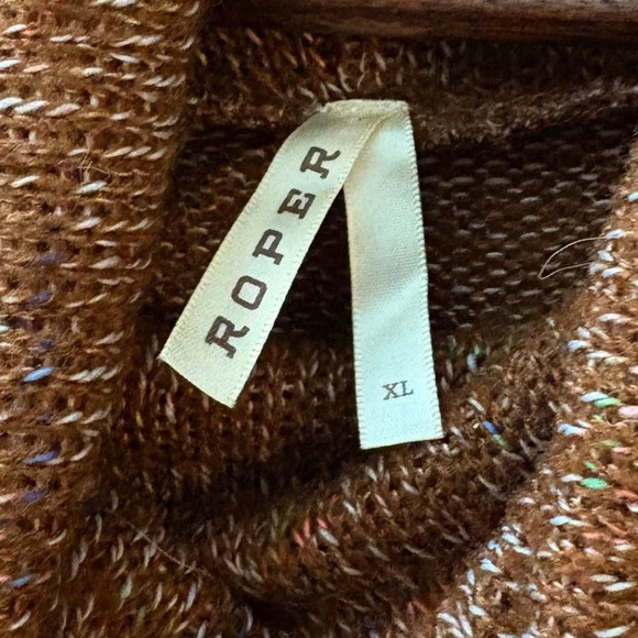 Roper Womens Cowl Neck Tunic Sweater XL Brown Embroidered Western‎ Boho Aztec - Picture 8 of 10